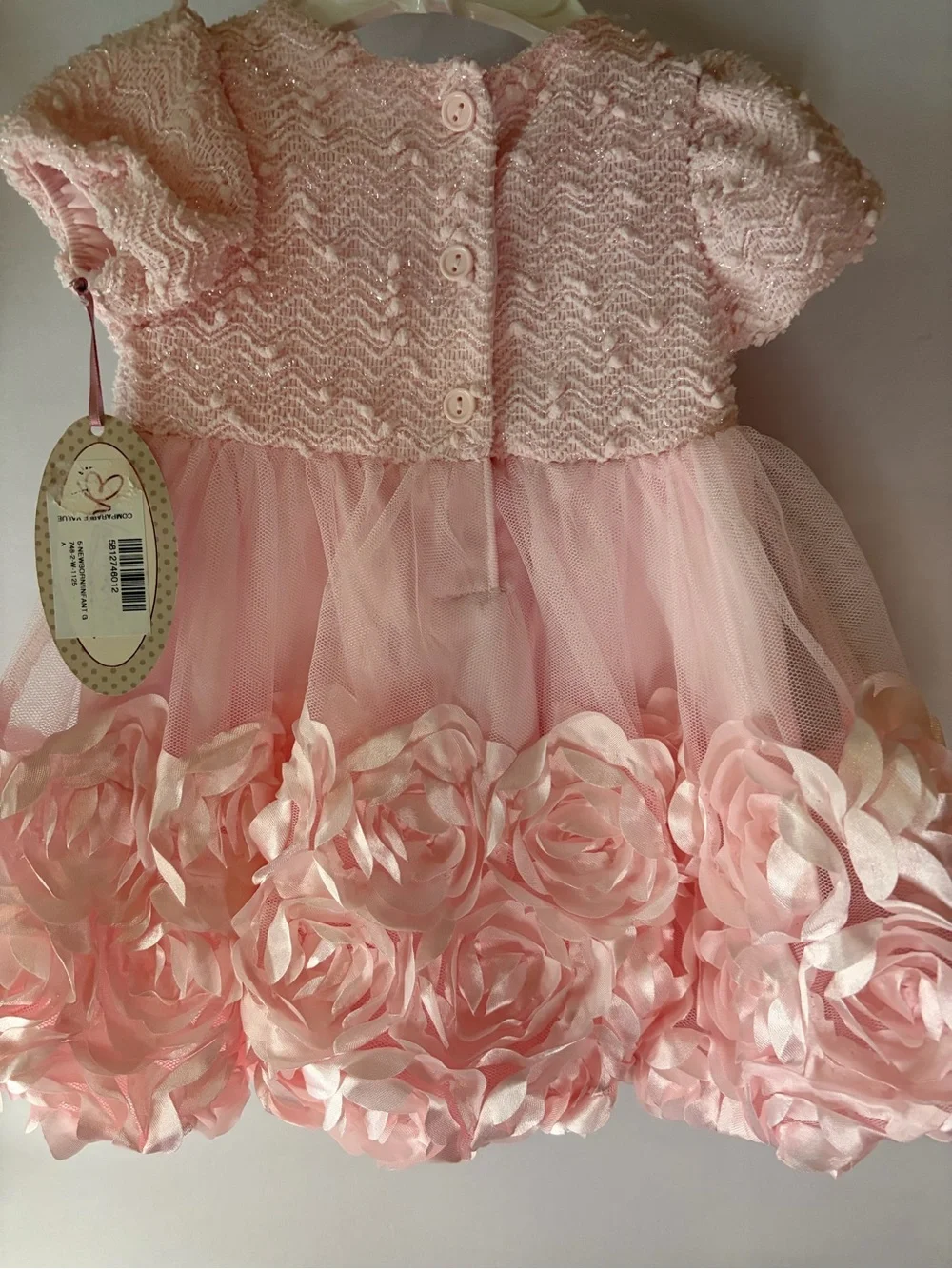 Nannette Baby Girls 3-6M Pink Rosette Tulle Dress & Bloomers NWT
